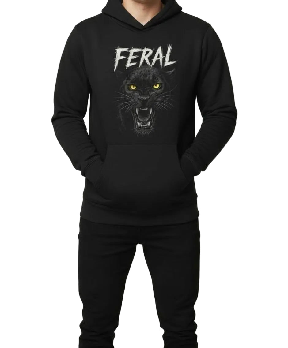 Premium Black FERAL Panther Graphic Hoodie
